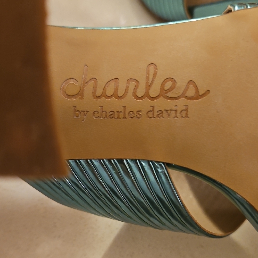 Charles David Shiny Blue Mules - Picture 5 of 6